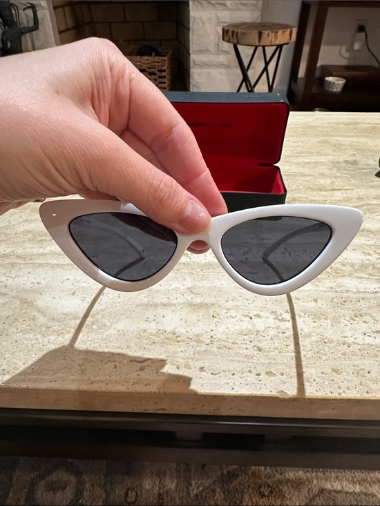 Le Specs White Cat Eye Sunglasses with Black Lenses